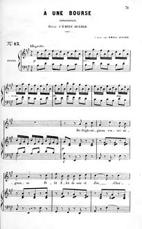 Partition complète (A major: haut voix et piano), À une bourse