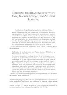 Exploring the Relationship Between Task, Teacher Actions, and Student Learning (Exploración de las Relaciones entre Tarea, Acciones del Profesor y Aprendizaje del Estudiante)