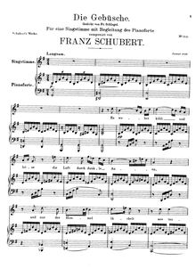 Partition complète, Die Gebüsche, D.646, The Bushes, Schubert, Franz