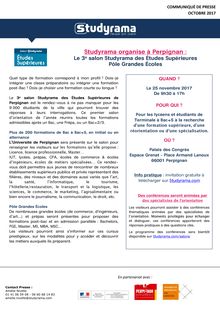Studyrama organise le 3e salon des Études Supérieures à Perpignan, le 25 novembre 2017