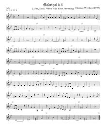 Partition ténor viole de gambe 1, aigu clef, First set of madrigaux par Thomas Weelkes
