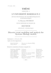 .., Discrete event modeling and analysis for systems biology models