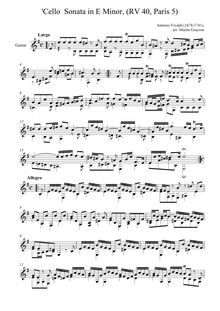 Partition guitare Transcription, violoncelle Sonata en E minor, E minor
