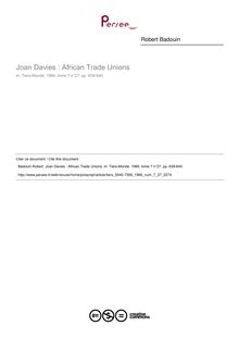Joan Davies : African Trade Unions  ; n°27 ; vol.7, pg 639-640
