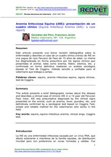 Anemia Infecciosa Equina (AIE): presentación de un cuadro clínico(Equine Infectious Anemia (AIE): a case report)