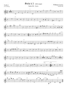 Partition viole de gambe aigue 1,  No.4 pour 3 violes de gambe et orgue par William Lawes