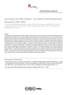 Les origines de l Etat moderne : les traditions historiographiques françaises (1820-1990) - article ; n°1 ; vol.171, pg 297-312