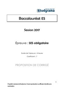 Corrigé Bac SES 2017 - SES obligatoire 