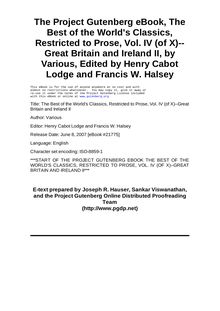 The Best of the World s Classics, Restricted to Prose, Vol. IV (of X)—Great Britain and Ireland II