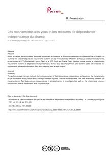 Les mouvements des yeux et les mesures de dépendance-indépendance du champ - article ; n°2 ; vol.81, pg 511-533