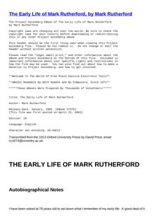 The Early Life of Mark Rutherford (W. Hale White)
