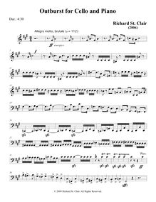Partition violoncelle, Outburst pour violoncelle et Piano, St. Clair, Richard