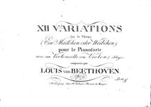 Partition Piano , partie, 12 Variations on  Ein Mädchen oder Weibchen  from pour opéra  Die Zauberflöte  by Mozart pour violoncelle et Piano Op.66