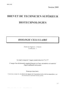 Biologie cellulaire 2009 BTS Biotechnologies