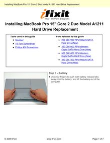Installing MacBook Pro 15" Core 2 Duo Model A1211 Hard Drive ...