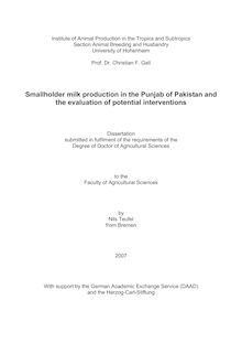 Smallholder milk production in the Punjab of Pakistan and the evaluation of potential interventions [Elektronische Ressource] / by Nils Teufel
