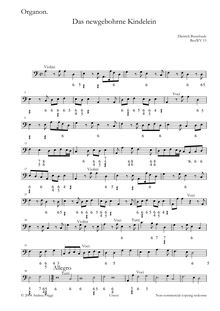 Partition Continuo, Das newgebohrne Kindelein cantata pour chœur et/ou soli SATB, cordes et continuo, BuxWV 13