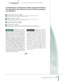 L’expérience citoyenne dans la gouvernance du système de santé et de services sociaux au Québec - article ; n°2 ; vol.8, pg 45-50