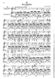 Partition complète, transposition pour low voix, Der Schiffer, D.536