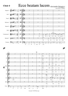Partition chœur 4 vocal score, Ecce beatam lucem à 40, Ecco sì beato giorno (?)