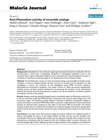 Anti-Plasmodiumactivity of ceramide analogs
