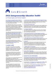 EVCA Entrepreneurship Education Toolkit on Private Equity and Venture Capital