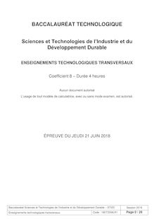 Bac STI2D 2018 - Le sujet d enseignement technologiques transversaux