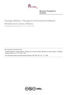 Paysage d Attique : Paysage et environnement d Attique, Ministère de la culture, Athènes.  ; n°1 ; vol.17, pg 456-456