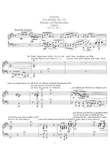 Partition complète, 2 Balladen, Op.122, 2 Balladen für Deklamation mit Begleitung des Pianoforte par Robert Schumann