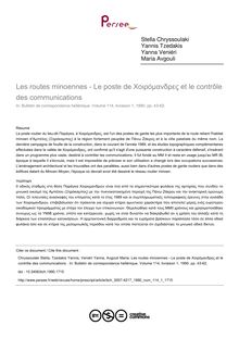 Les routes minoennes - Le poste de Χοιρόμανδρες et le contrôle des communications  - article ; n°1 ; vol.114, pg 43-62