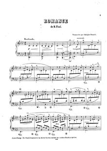 Partition complète, Transcription of Romance by R.Thal, Op.27, A♭ major