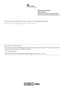 Efficacité et utilité de l éducation à la santé à l école - article ; n°1 ; vol.114, pg 103-120