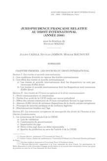 Jurisprudence française relative au droit international – 2006 - article ; n°1 ; vol.53, pg 846-871