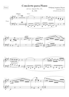 Partition Piano, Piano Concerto No.23, A major, Mozart, Wolfgang Amadeus