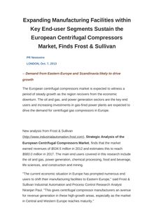 Expanding Manufacturing Facilities within Key End-user Segments Sustain the European Centrifugal Compressors Market, Finds Frost & Sullivan