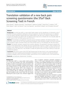 Translation validation of a new back pain screening questionnaire (the STarT Back Screening Tool) in French