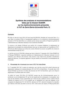 IUT de Saint-Denis : synthèse de la Mission IGAENR 