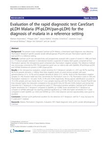 Evaluation of the rapid diagnostic test CareStart pLDH Malaria (Pf-pLDH/pan-pLDH) for the diagnosis of malaria in a reference setting