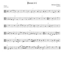 Partition ténor viole de gambe, alto clef, pavanes pour 4 violes de gambe par Richard Mico
