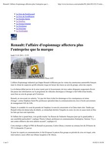 Renault: l affaire d espionnage affectera plus l entreprise que la ...