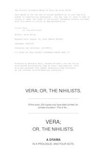Vera - or, The Nihilists