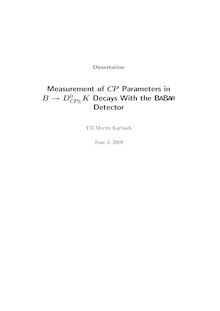 Measurement of CP parameters in B → D_1hn0_1tnC_1tnP_1tn+_1tnK decays with the BABAR detector [Elektronische Ressource] /  Till Moritz Karbach
