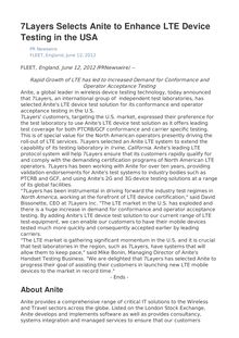 7Layers Selects Anite to Enhance LTE Device Testing in the USA