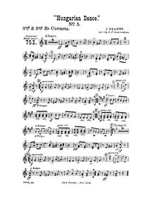 Partition Cornet 2/3 (B♭), Hungarian Dances, Ungarische Tänze, Brahms, Johannes