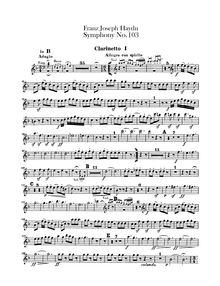 Partition clarinette 1, 2 (en B♭), Symphony No.103, Drum Roll, E♭ Major