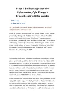 Frost & Sullivan Applauds the CyboInverter, CyboEnergy s Groundbreaking Solar Inverter