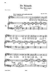Partition , Die Mainacht (haut voix, F♯ major), 4 chansons, 4 Gesänge