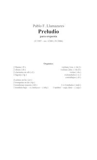 Partition complète, Preludio, Preludio para orquesta, Llamazares, Pablo Fernando