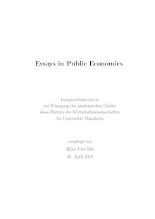 Essays in public economics [Elektronische Ressource] / vorgelegt von Björn Uwe Saß
