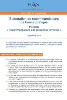 Recommandations par consensus formalisé (RCF) - Fiche méthodologique - Recommandations par consensus formalisé - 4 pages